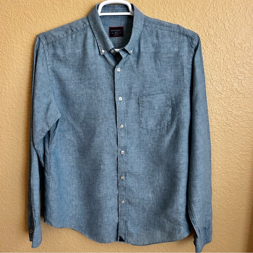 UntuckIt Slim Fit Wrinkle Resistant Linen Long Sleeve Button Down Shirt